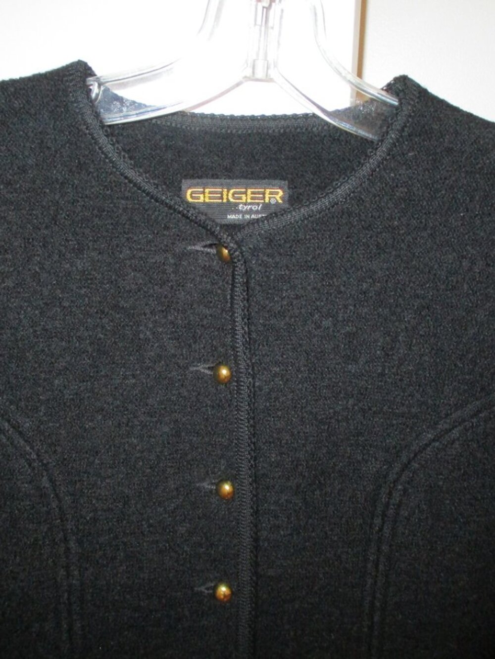 Geiger Tyrol Austria black boiled wool jacket sweater sz 40 EUC orig $300